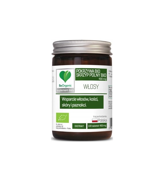 Skrzyp BIO + Pokrzywa BIO 400 mg, 100 tabl. BeOrganic