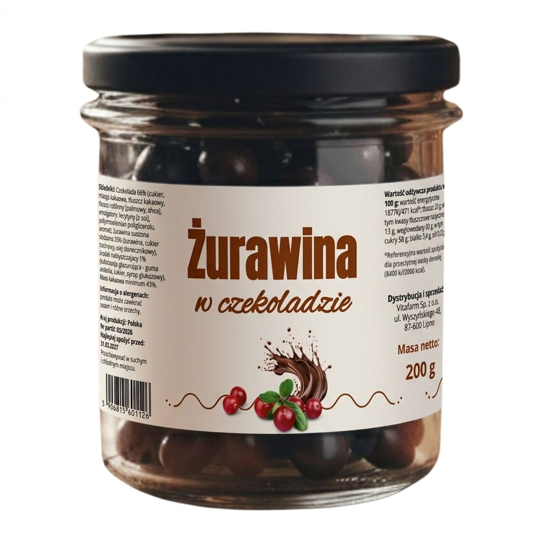 Żurawina w czekoladzie deserowej 200g słoik