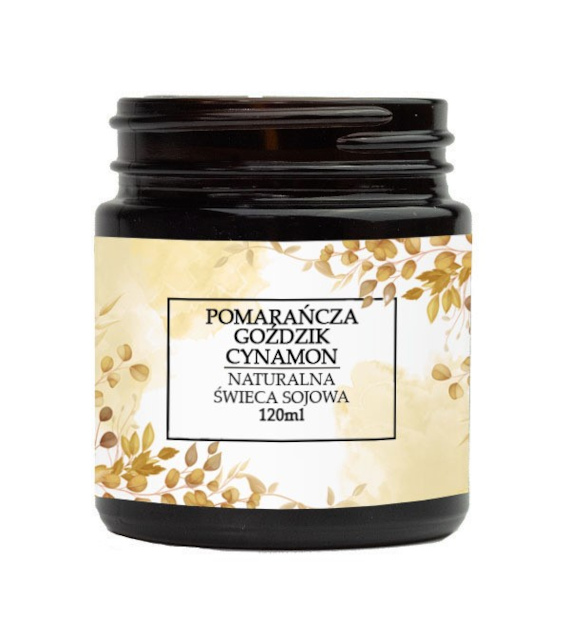 Naturalna świeca sojowa 120ml (pomarańcza, goździk, kora cynamonu)