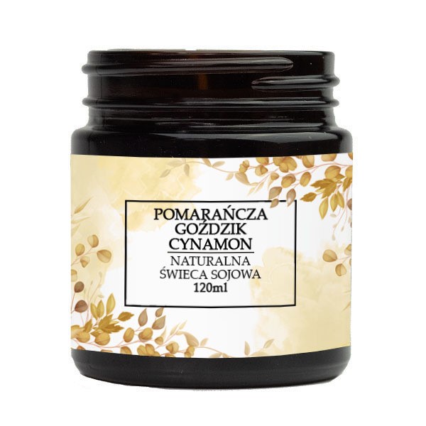 Naturalna świeca sojowa 120ml (pomarańcza, goździk, kora cynamonu)