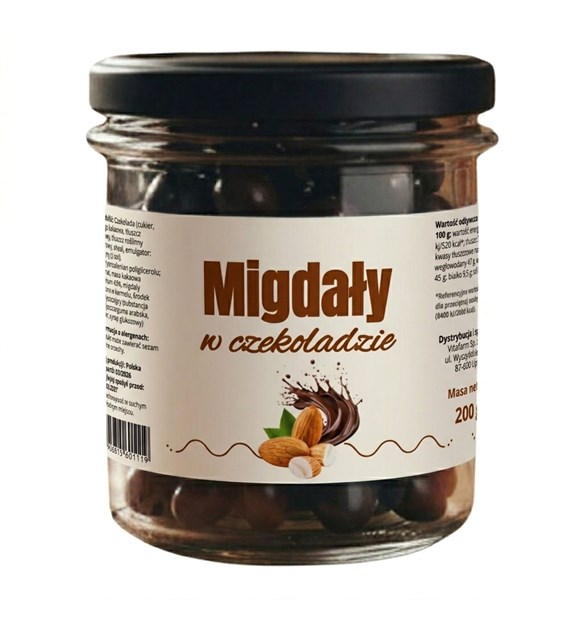 Migdały w czekoladzie deserowej 200g słoik