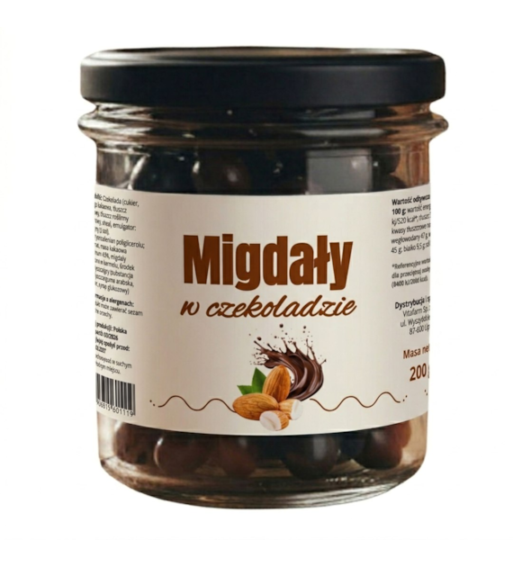 Migdały w czekoladzie deserowej 200g słoik