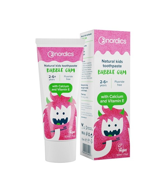 PASTA DO ZĘBÓW DLA DZIECI OD 2 DO 6 LAT O SMAKU GUMY BALONOWEJ BEZ FLUORU 50 ml