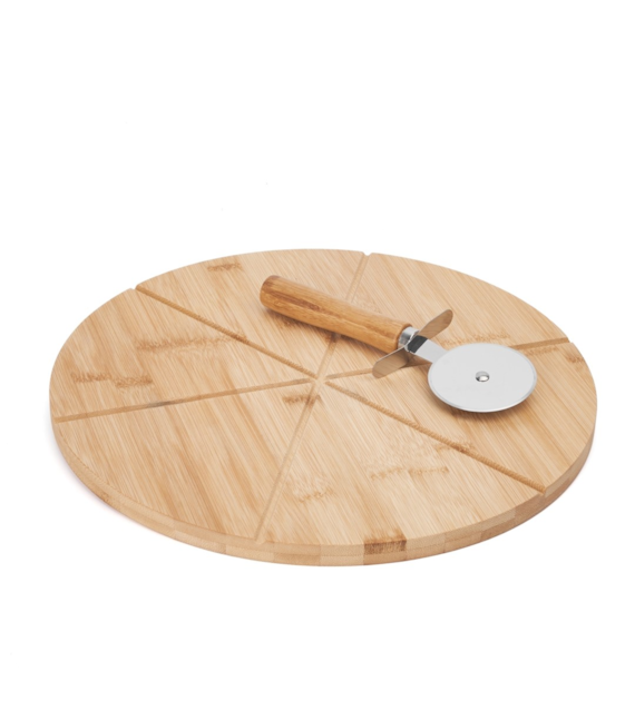 Drewniany zestaw do serwowania pizzy DESKA+RADEŁKO 33x1,5cm TADAR