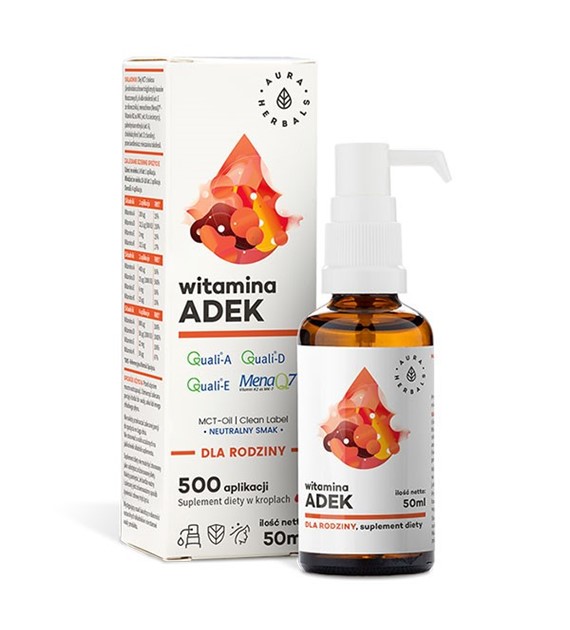 Witamina ADEK dla rodziny, MCT, krople 50 ml Aura Herbals