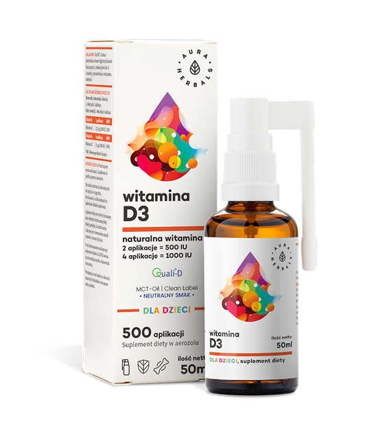 Witamina D3 dla dzieci, MCT, aerozol 50ml Aura Herbals